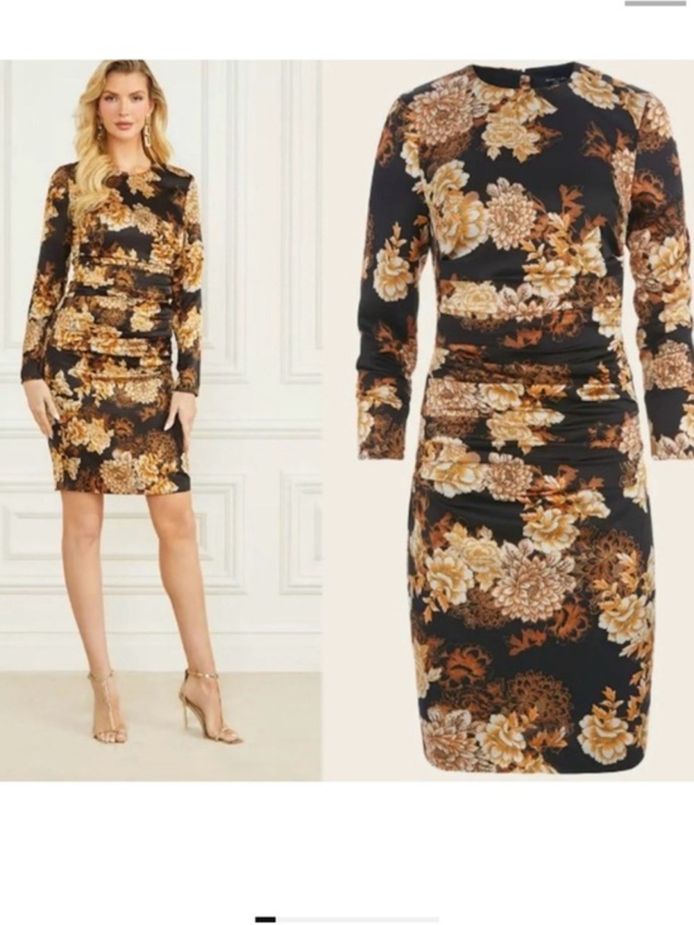 Marciano by Guess Krystal After Dark Floral Multi Ruched Long Sleeve Dress 0